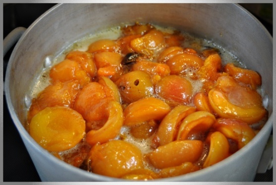 Stewing...just stared. Keep watching the apricots and remove the froth.